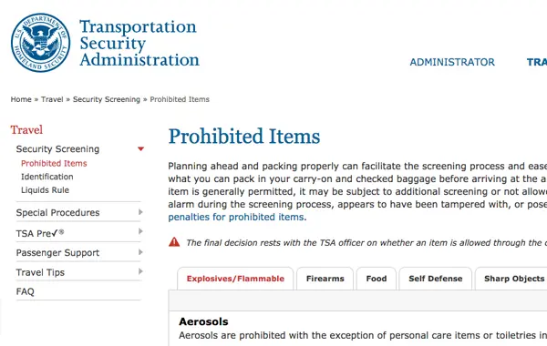 TSA Prohibited Items